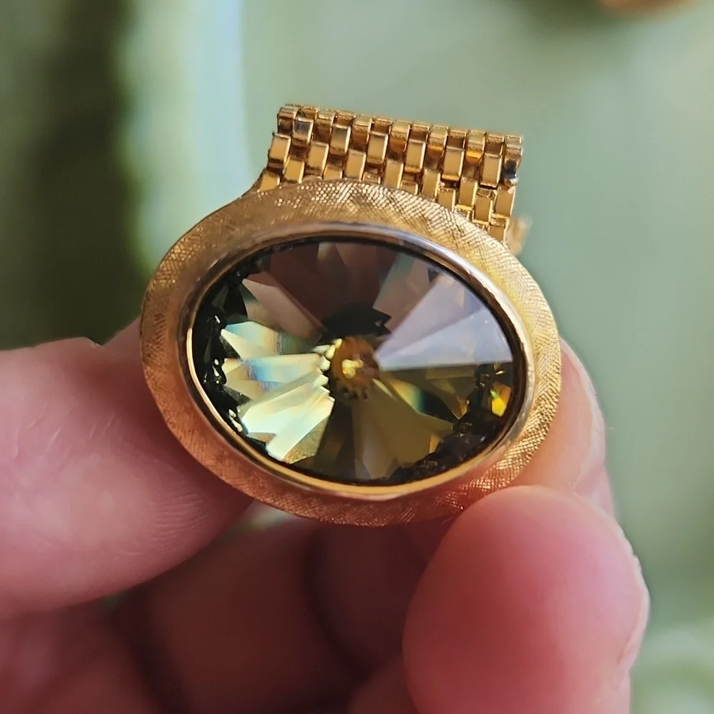 Vintage DANTE green Crystal Cufflinks Gold Tone Metal Prisms Luxury Look